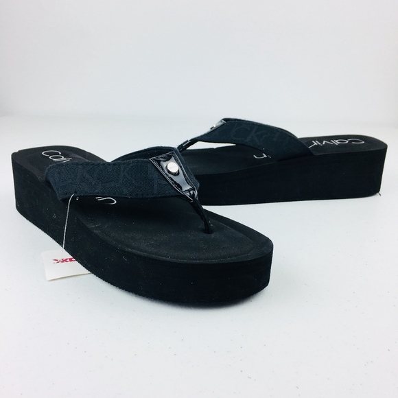 calvin klein wedge flip flops